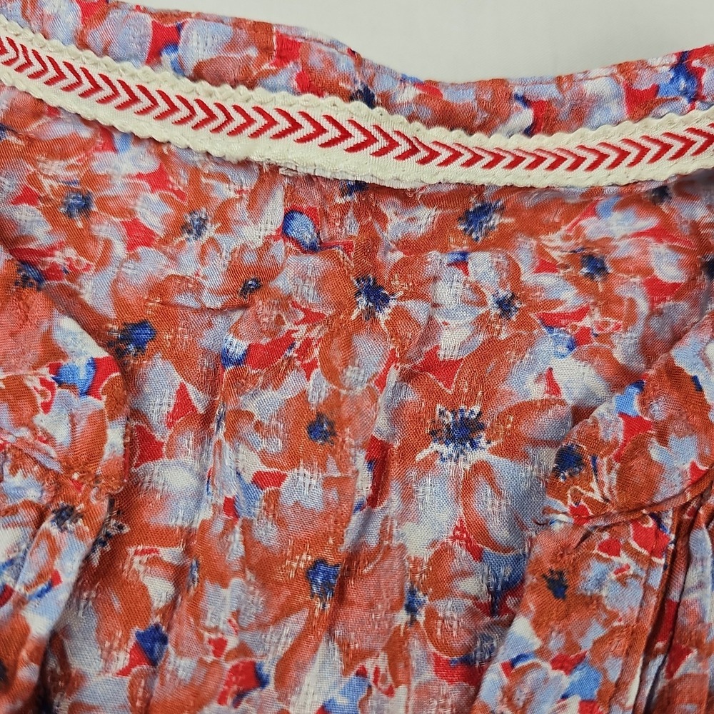 Blouse Women's Multicolor Floral  Size L/XL Smocked Boho Short Sleeve Top - Picture 3 of 9